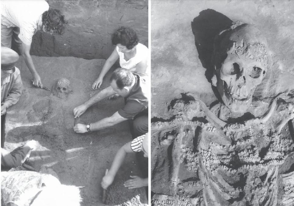 Сунгирская стоянка, раскопки погребения 2, могила 1 (архив О. Н. Бадера)